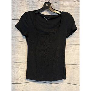 Abercrombie & Fitch Black Ribbed Square Neck Short Sleeve Top S